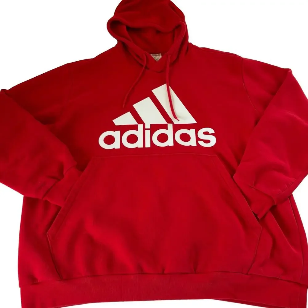 Adidas Essentials Fleece Logo Hoodie Men’s Size XXL Vibrant Red with White Logo